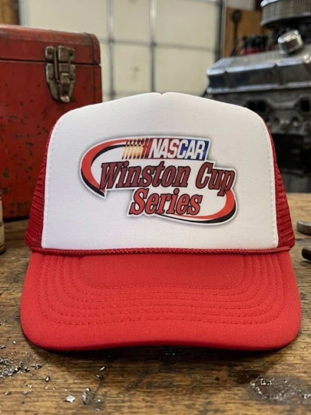 Retro NASCAR Winston Cup Series Hat Racing Red White Foam Rope Snapback Cap USA
